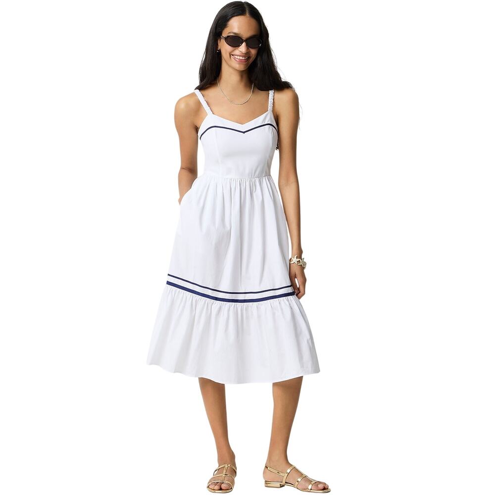 J.Crew Factory White Cotton Corset Midi Dress Pockets Nautical Size 8 NWT